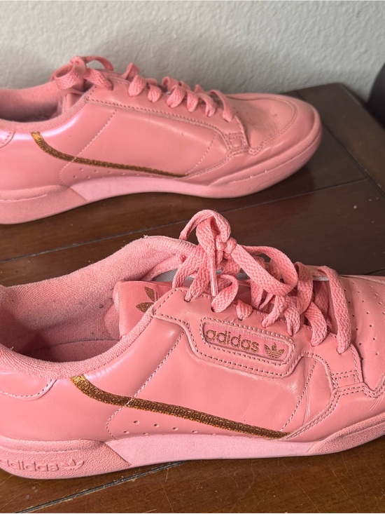 adidas Shoes - adidas Kids Pink Leather Sneakers with Gold Swoosh